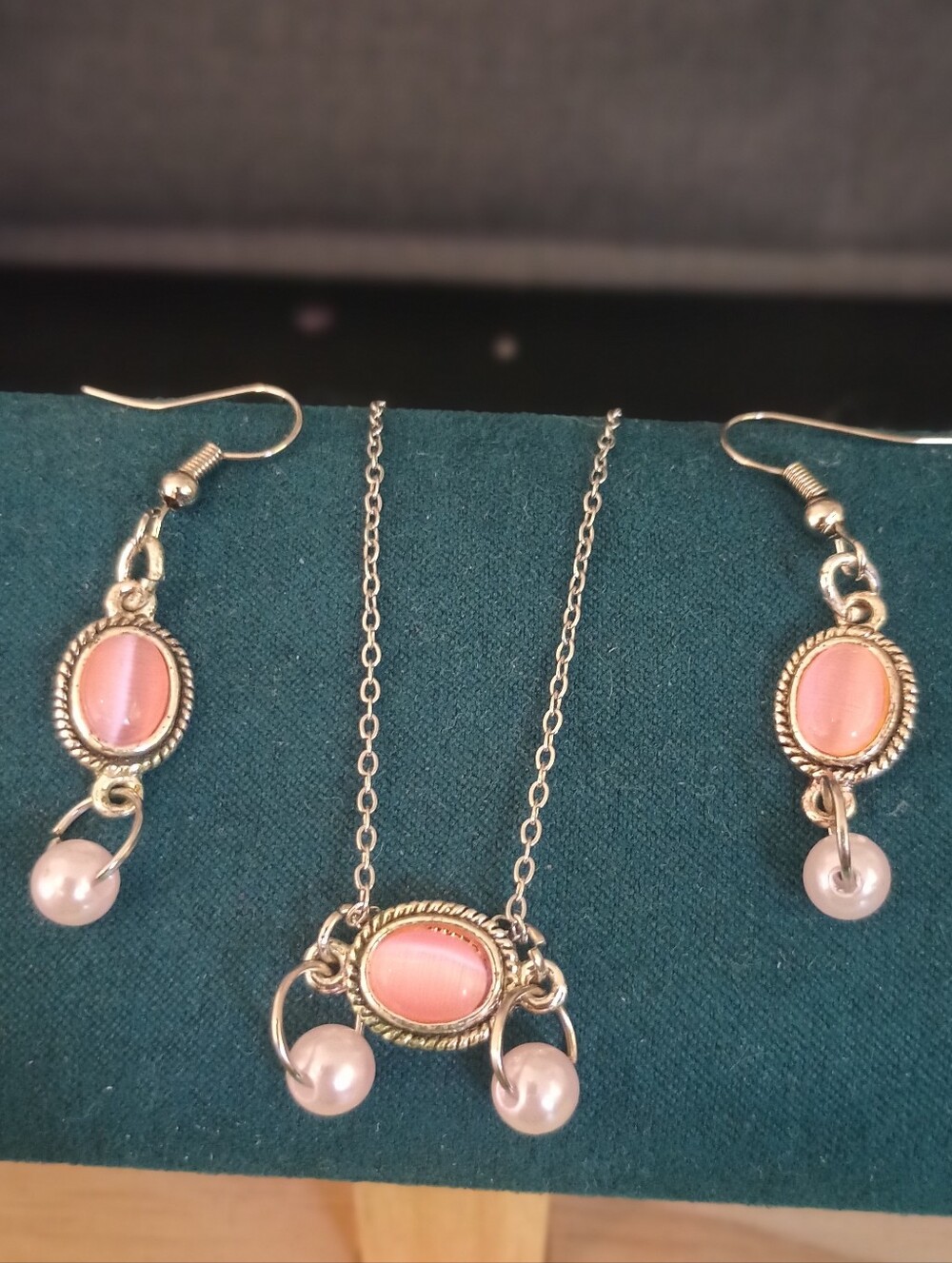 Pink Pearl Drop Necklace and Earrings Set - Women's Jewelry - Picture 2 of 7